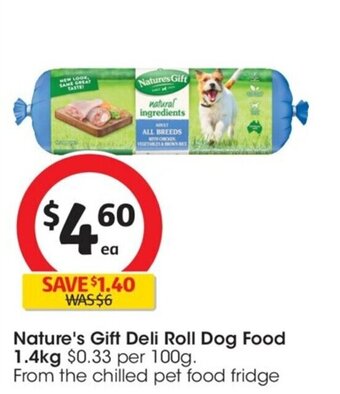 Coles Nature's Gift Deli Roll Dog Food 1.4kg offer