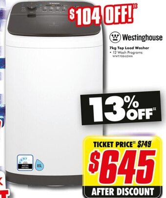 The Good Guys Westinghouse 7kg Top Load Washer offer