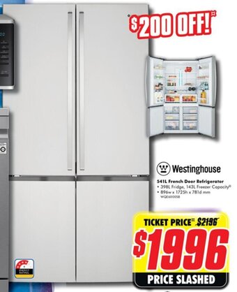 The Good Guys Westinghouse 541L French Door Refrigerator offer