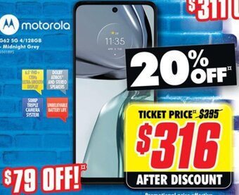 The Good Guys Motorola G62 5G 4/128GB -Midnight Grey offer