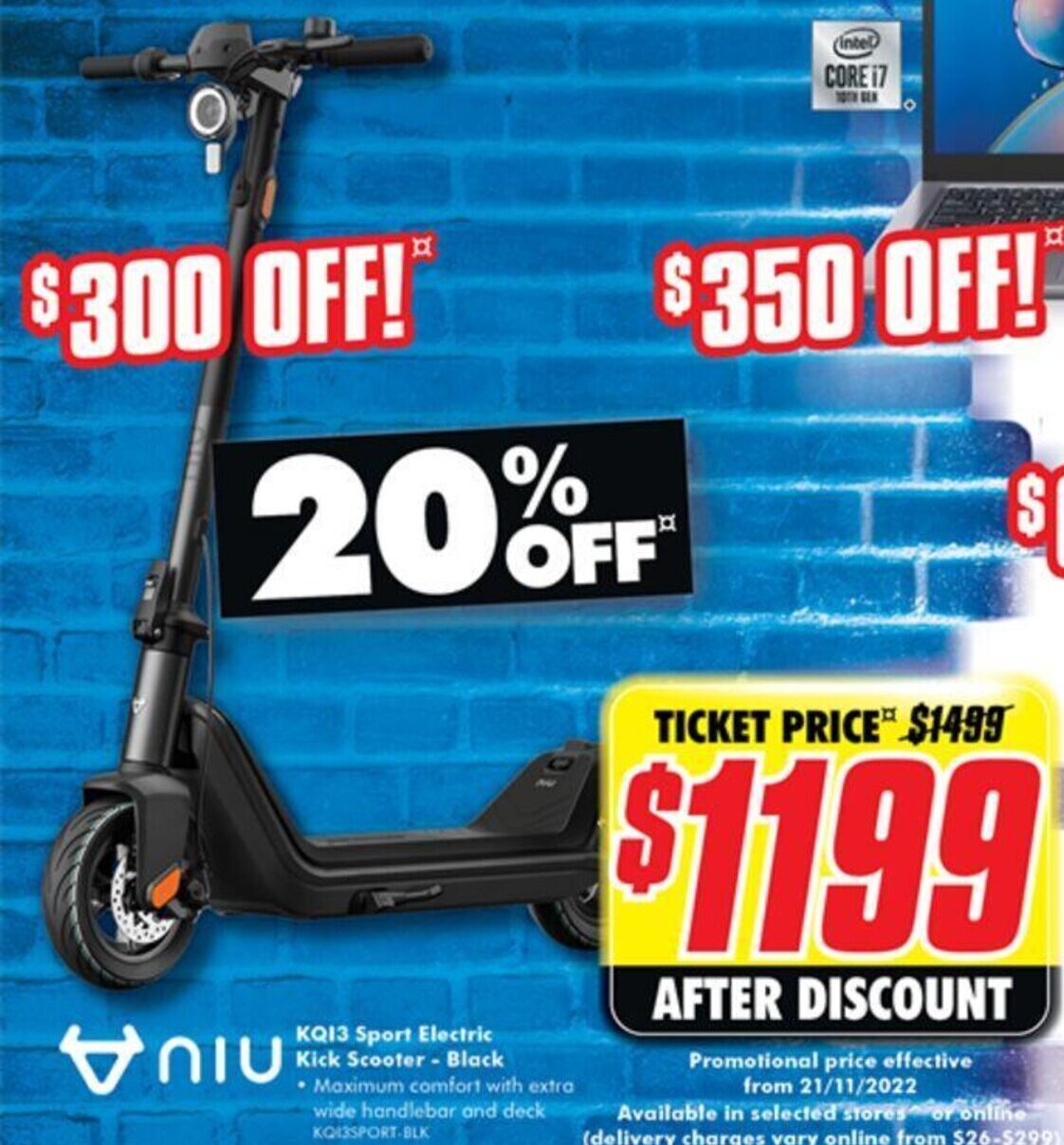 niu KQ13 Sport Electric Kick Scooter Black offer at The Good Guys
