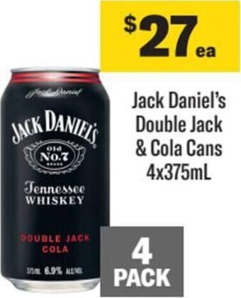 Jack Daniel's Double Jack & Cola Cans 4x375ml