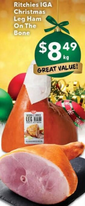 Ritchies Ritchies IGA Christmas Leg Ham On the Bone offer