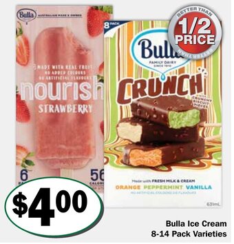 Friendly Grocer Bulla Ice Cream 8-14 Pack Varieties offer