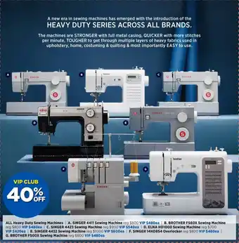 Spotlight All Heavy Duty Sewing Machines / Singer, Brother, Elna Sewing Machine offer