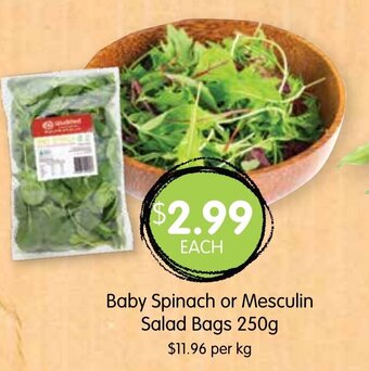 Spudshed Baby Spinach Or Mesculin Salad Bags 250g offer