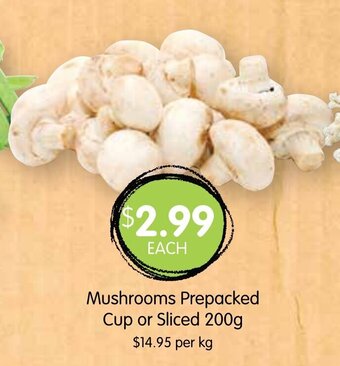 Mushrooms Prepacked Cup Or Sliced 200g