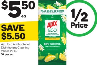 Woolworths Ajax Eco Antibacterial Disinfectant Cleaning Wipes Pk 110 offer