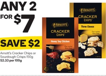 Woolworths Arnott's Cracker Chips or Sourdough Crisps 150g offer
