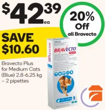 Woolworths Bravecto Plus for Medium Cats 2.8-6.25 kg offer