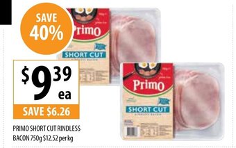 Supabarn Primo Short Cut Rindless Bacon 750g offer
