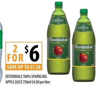 Supabarn Devondale 100% Sparkling Apple Juice 750ml offer