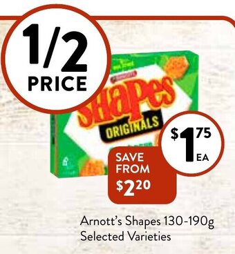Foodworks Arnott's Shapes 130-190g offer