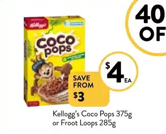 Foodworks Kellogg's Coco Pops 375g Or Froot Loops 285g offer