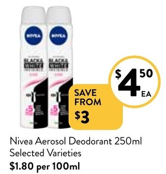 Foodworks Nivea Aerosol Deodorant 250ml offer