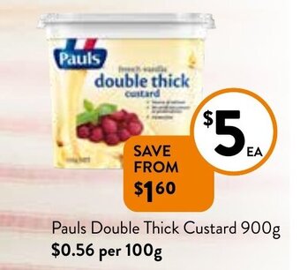 Foodworks Pauls Double Thick Custard 900g offer