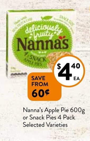 Foodworks Nanna's Apple Pie 600g Or Snack Pies 4 Pack offer