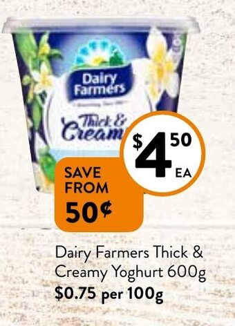 Foodworks Dairy Farmers Thick & Creamy Yoghurt 600g offer