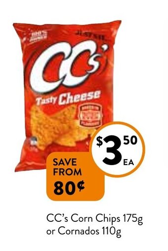 Foodworks CC's Corn Chips 175g Or Cornados 110g offer