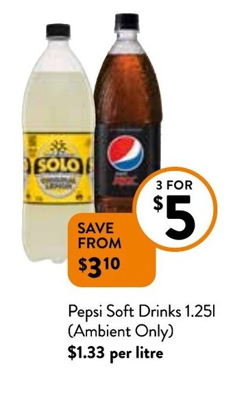 Foodworks Pepsi Soft Drinks 1.25l (Ambient Only) offer