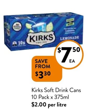 Foodworks Kirks Soft Drink Cans 10 Pack x 375ml offer