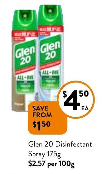 Foodworks Glen 20 Disinfectant Spray 175g offer