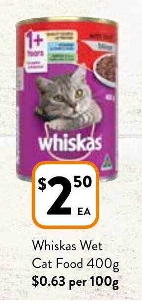 Foodworks Whiskas Wet Cat Food 400g offer