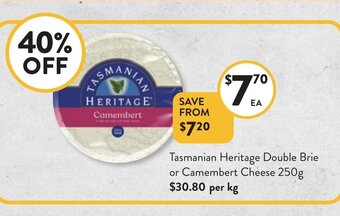 Tasmanian Heritage Double Brie Or Camembert Cheese 250g