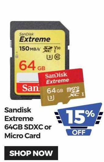 Teds Cameras Sandisk extreme 64gb sdxc or micro card offer