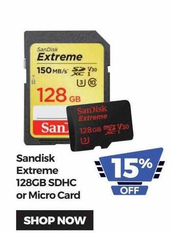 Teds Cameras Sandisk extreme 128gb sdhc or micro card offer