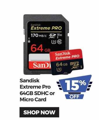 Teds Cameras Sandisk extreme pro 64gb sdhc or micro card offer