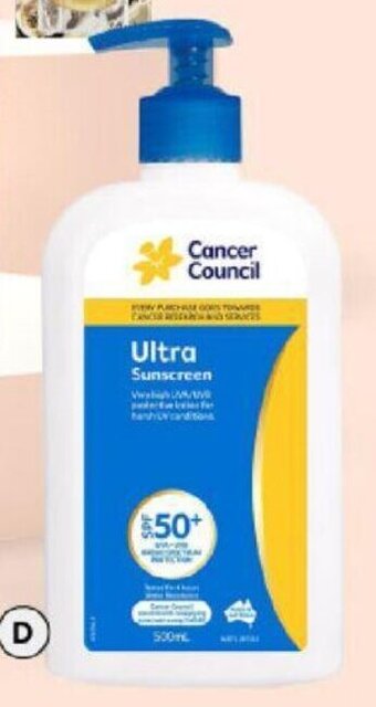 BIG W Cancer Council Ultra SPF50 Sunscreen 500ml offer