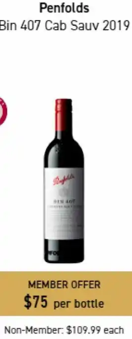 Dan Murphy's Penfolds Bin 407 Cab Sauv 2019 offer