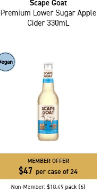 Dan Murphy's Scape Goat Premium Lower Sugar Apple Cider 330ml offer