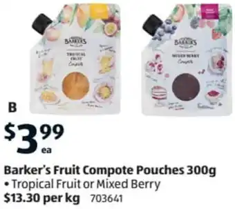 ALDI Barker's Fruit Compote Pouches 300 g offer