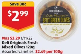 ALDI Deli Originals Fresh Mixed Olives 120g offer