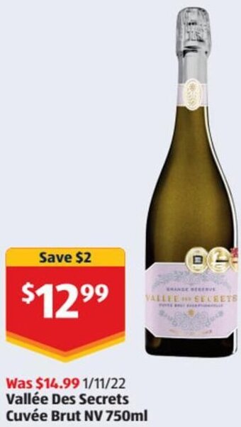 ALDI Vallée Des Secrets Cuvée Brut NV 750ml offer