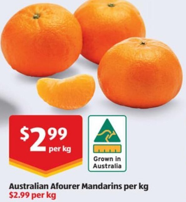 Australian Afourer Mandarins per kg offer at ALDI