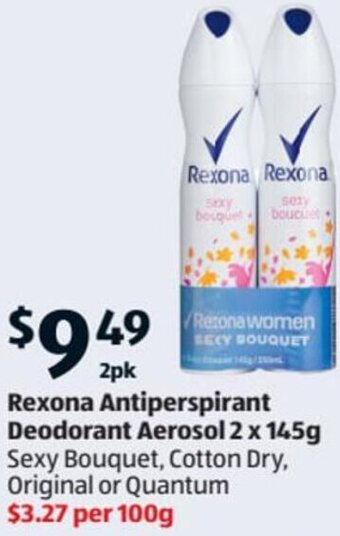 ALDI Rexona Antiperspirant Deodorant Aerosol 2 x 145g offer