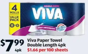 ALDI Viva Paper Towel Double Length 4pk offer