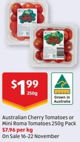 Australian Cherry Tomatoes or Mini Roma Tomatoes 250g