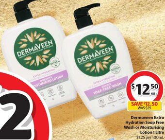 Coles Dermaveen Extra Hydration Soap Free Wash or Moisturising Lotion 1 Litre offer