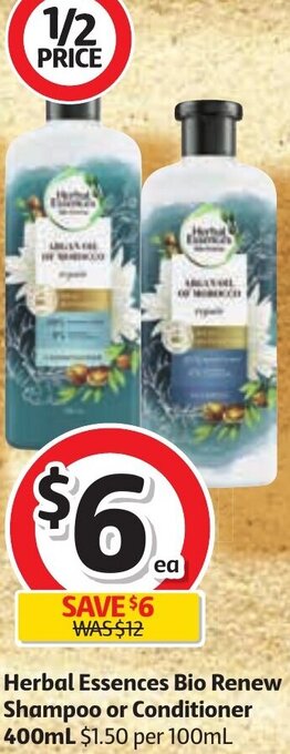Coles Herbal Essences Bio Renew Shampoo or Conditioner 400ml offer