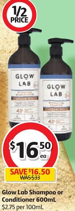 Coles Glow Lab Shampoo or Conditioner 600ml offer