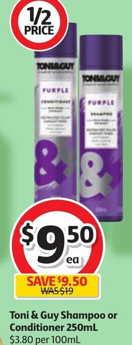 Coles Toni & Guy Shampoo or Conditioner 250ml offer