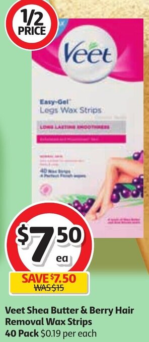 Veet Shea Butter & Berry Hair Removal Wax Strips 40 Pack