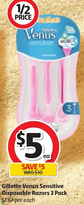 Coles Gillette Venus Sensitive Disposable Razors 3 Pack offer