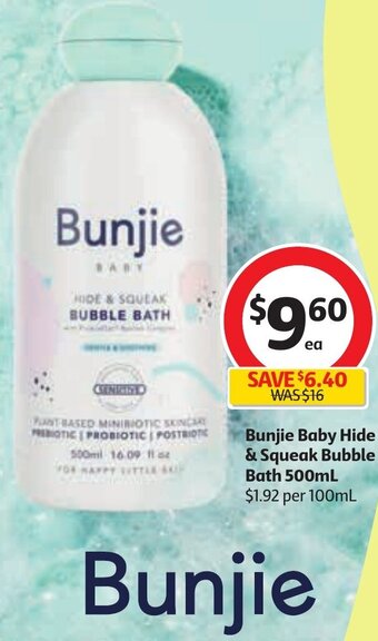 Coles Bunjie Baby Hide & Squeak Bubble Bath 500ml offer