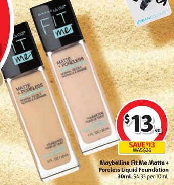 Coles Maybelline Fit Me Matte+ Poreless Liquid Foundation 30ml offer