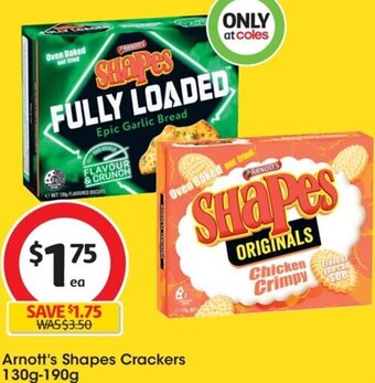 Coles Arnott's Shapes Crackers 130g-190g offer